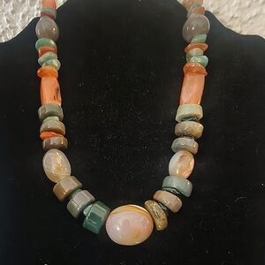 1960 Vintage Agate Jade Beggars Bead Necklace